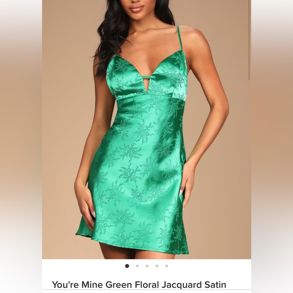 You’re mine green jacquard floral mini dress
